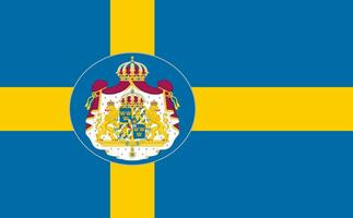 de officieel stroom vlag en jas van armen van koninkrijk van Zweden. staat vlag van Zweden. illustratie. foto