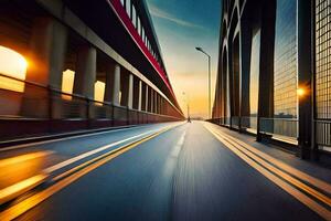 een wazig beeld van een brug Bij zonsondergang. ai-gegenereerd foto