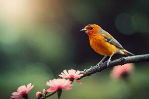 foto behang vogel, de zon, bloemen, de vogel, de vogel, de vogel, de. ai-gegenereerd