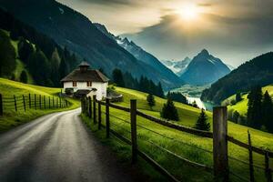 de weg naar de Alpen. ai-gegenereerd foto