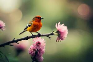 foto behang de vogel, bloemen, de vogel, bloemen, de vogel, bloemen, de vogel. ai-gegenereerd