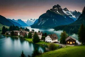 de huis in de bergen, Zwitserland. ai-gegenereerd foto