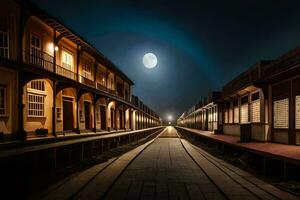 fotograaf - maanlicht Aan de trein sporen door James kennedy. ai-gegenereerd foto