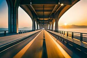 een lang brug met een trein gaan over- het. ai-gegenereerd foto