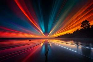 een kleurrijk licht spoor is gezien in de lucht. ai-gegenereerd foto