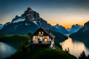 de huis Aan de meer. ai-gegenereerd foto