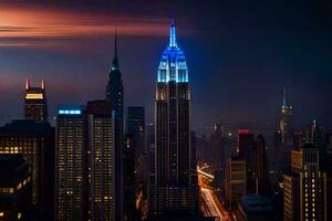 de rijk staat gebouw lit omhoog in blauw en wit. ai-gegenereerd foto