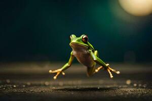 een kikker jumping in de lucht. ai-gegenereerd foto