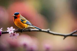 foto behang vogel, de bloemen, de vogel, de bloemen, de vogel, de bloemen,. ai-gegenereerd