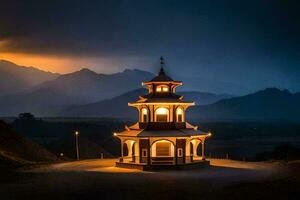 een pagode in de bergen Bij nacht. ai-gegenereerd foto