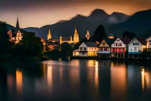 de stad- van salzburg, Oostenrijk, Bij nacht. ai-gegenereerd foto