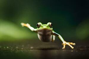 een kikker jumping in de lucht. ai-gegenereerd foto