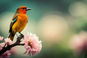 foto behang de lucht, bloemen, vogels, lente, de vogel, lente, de vogel behang. ai-gegenereerd