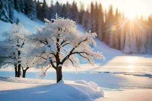 foto behang de lucht, bomen, sneeuw, winter, bomen, bomen, bomen, bomen,. ai-gegenereerd