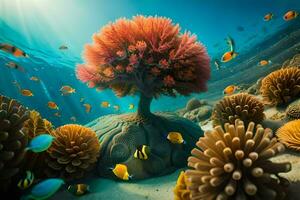 foto behang zee, de oceaan, koraal, boom, vis, boom, zee, koraal,. ai-gegenereerd