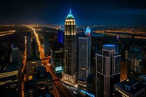 de rijk staat gebouw is lit omhoog Bij nacht. ai-gegenereerd foto