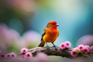 foto behang de lucht, bloemen, vogels, lente, de vogel, vogel, vogel, vogel. ai-gegenereerd