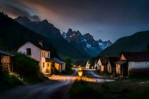 een weg in de bergen Bij nacht. ai-gegenereerd foto