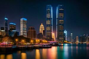 de stad horizon Bij nacht in sjanghai. ai-gegenereerd foto