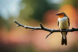 een klein vogel is zittend Aan een Afdeling. ai-gegenereerd foto