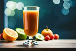 een oranje sap glas met fruit en groenten. ai-gegenereerd foto