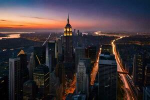 de rijk staat gebouw is gezien Bij zonsondergang in nieuw york stad. ai-gegenereerd foto