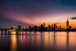 de stad horizon Bij zonsondergang in Taiwan. ai-gegenereerd foto