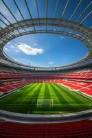 visie van de Amerikaans voetbal stadion. een leeg Amerikaans voetbal veld. sport. ai generatief foto