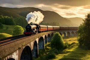 oude passagier lange afstand trein ritten Bij snelheid. ai generatief foto