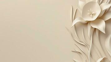 abstract lelie bloem Aan beige minimalistische achtergrond met kopiëren ruimte ai generatief foto