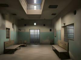 oud gevangenis kamer in de gebouw foto