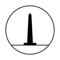 obelisk met glyph monument schets icoon in cirkel Nee mensen. silhouet lijn kunst monument zwart en wit. foto