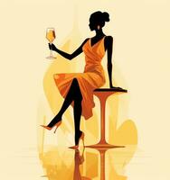 een vrouw drankjes een glas van wijn. vlak stijl. wijn tijd ai generatief foto