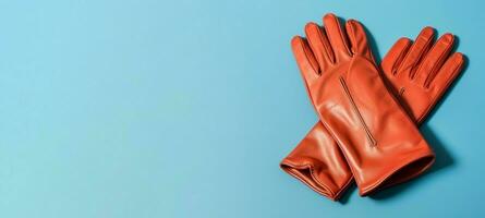 paar- elegant leer rood handschoenen spandoek. genereren ai foto