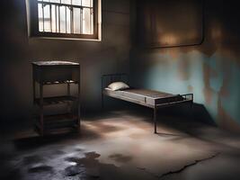 oud vuil gevangenis bed in de slaapkamer foto