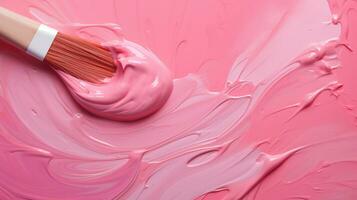 ai generatief creatief concept gemaakt met verf borstel en roze achtergrond. minimaal vlak leggen. foto