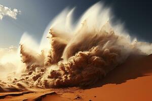 zandstorm in de woestijn. macht van natuur. gegenereerd door kunstmatig intelligentie- foto