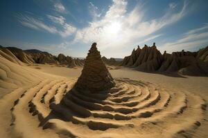 surrealistische rots draaikolk vorming. fictief opgerold stenen in de woestijn bergen. gegenereerd ai. foto