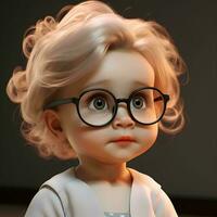 gezicht van baby meisje vervelend bril met schattig uitdrukking, ai generatief foto