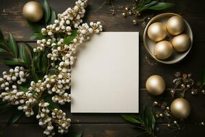 top visie blanco bladzijde Notitie pastel, feestelijk Kerstmis dingen decoraties Daarnaast, ruimte voor toevoegen tekst, ai-gegenereerd foto