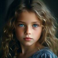 portret van een klein kind met mooi ogen, ai generatief foto