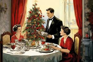 wijnoogst illustratie van een familie Kerstmis avondeten foto