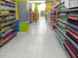 abstracte vervaging met bokeh in winkelcentrum, onscherpe supermarkt foto