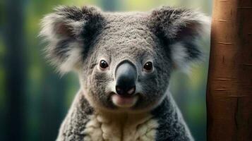 een koala beer op zoek Bij de camera ai gegenereerd foto