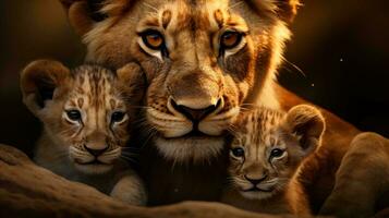 een groep van leeuwen ai gegenereerd foto