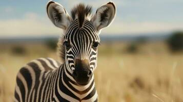 een zebra staand in een veld- ai gegenereerd foto