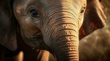 een dichtbij omhoog van een olifant ai gegenereerd foto