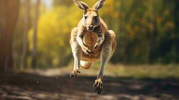 een kangoeroe jumping in de lucht ai gegenereerd foto