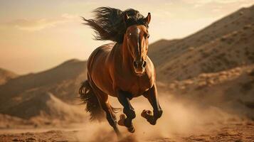 een paard rennen in de woestijn ai gegenereerd foto