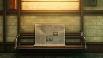 een bank met een krant- Aan het ai gegenereerd foto